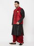 Vastramay PLUS Men's Maroon Zari Weaved Nehru Jacket With Kurta Dhoti set